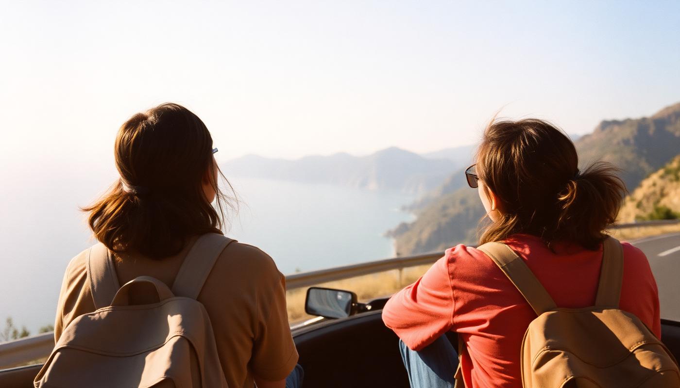 Friends on a coastal road trip